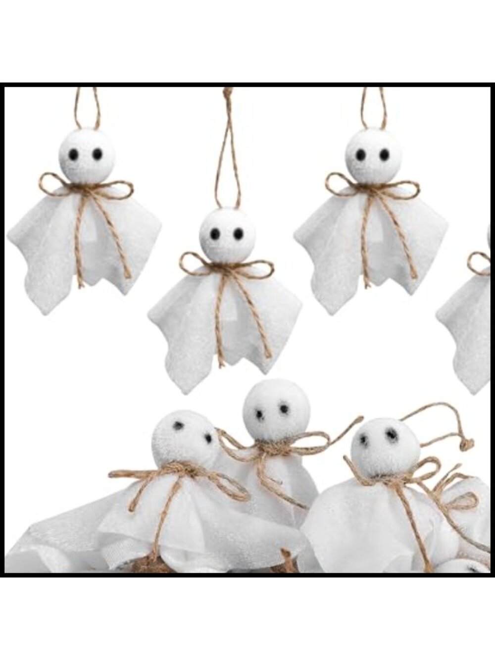 16 Pc Halloween Ghost Hanging Ornaments 3" Gauze Cloth Rustic Farmhouse Tree